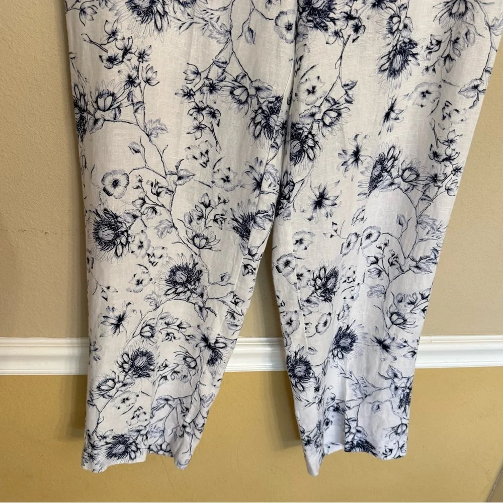 Chico’s LINEN Floral Print Straight Leg Pants White/ Blue Size 2.5 R (14/16) - Picture 6 of 13